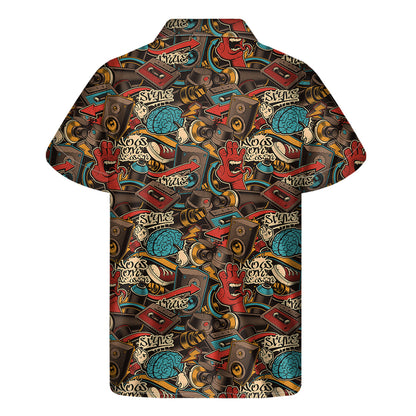 Retro Graffiti Pattern Print Men's Short Sleeve Shirt