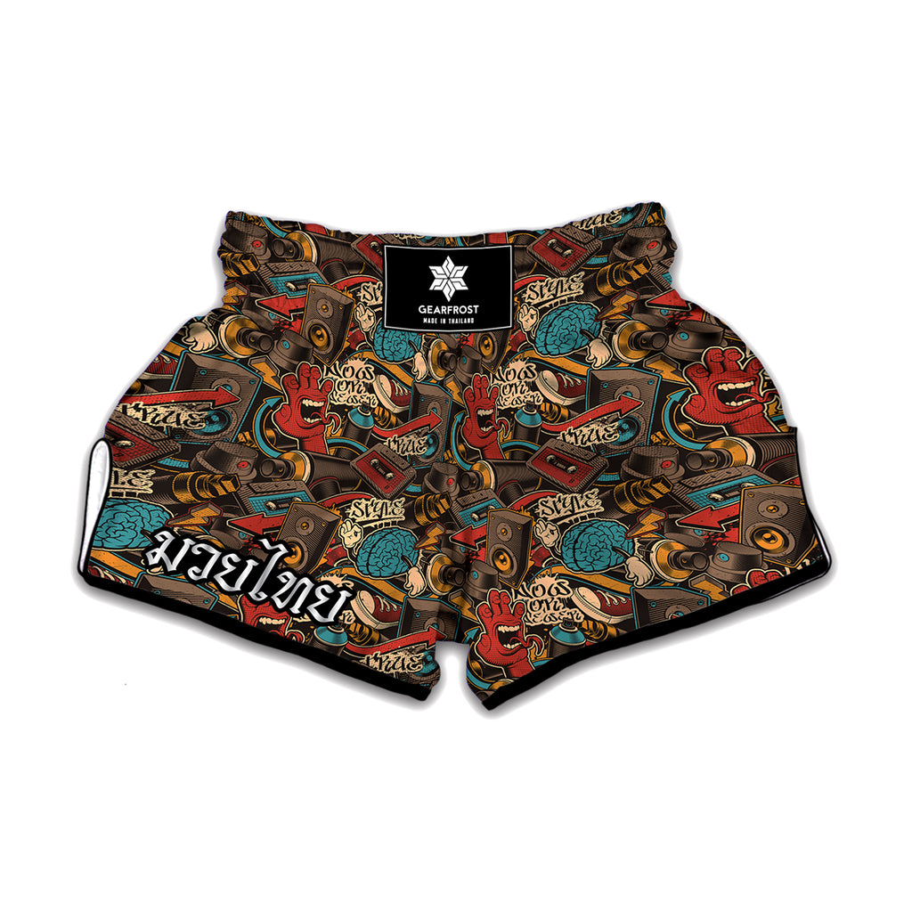 Retro Graffiti Pattern Print Muay Thai Boxing Shorts