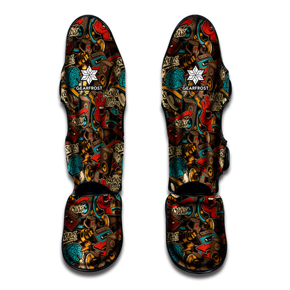 Retro Graffiti Pattern Print Muay Thai Shin Guard