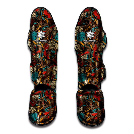 Retro Graffiti Pattern Print Muay Thai Shin Guard