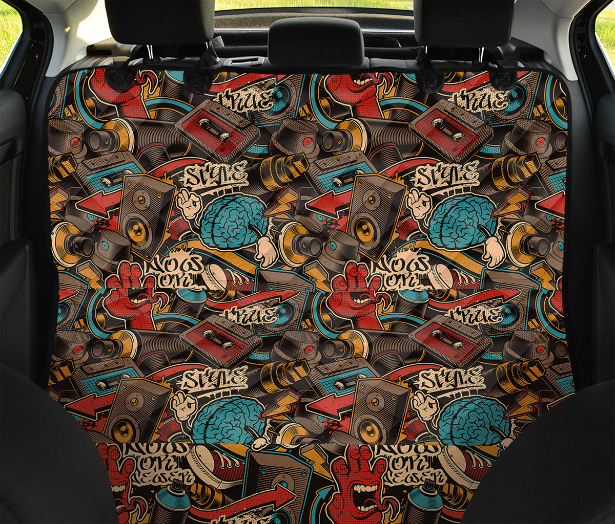 Retro Graffiti Pattern Print Pet Car Back Seat Cover