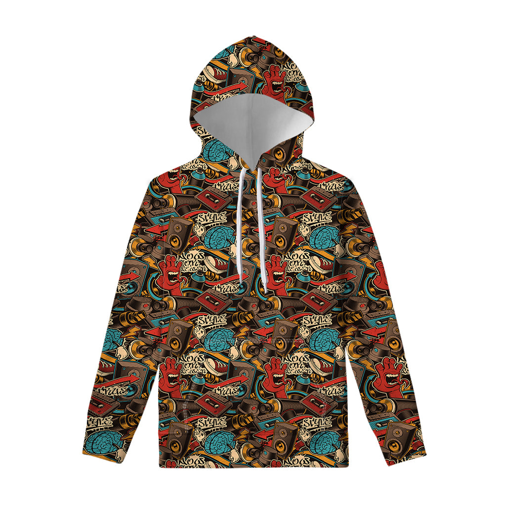 Retro Graffiti Pattern Print Pullover Hoodie