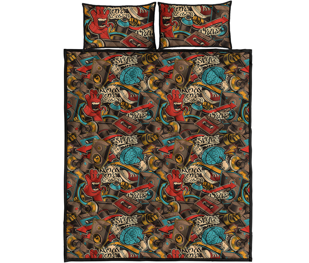 Retro Graffiti Pattern Print Quilt Bed Set