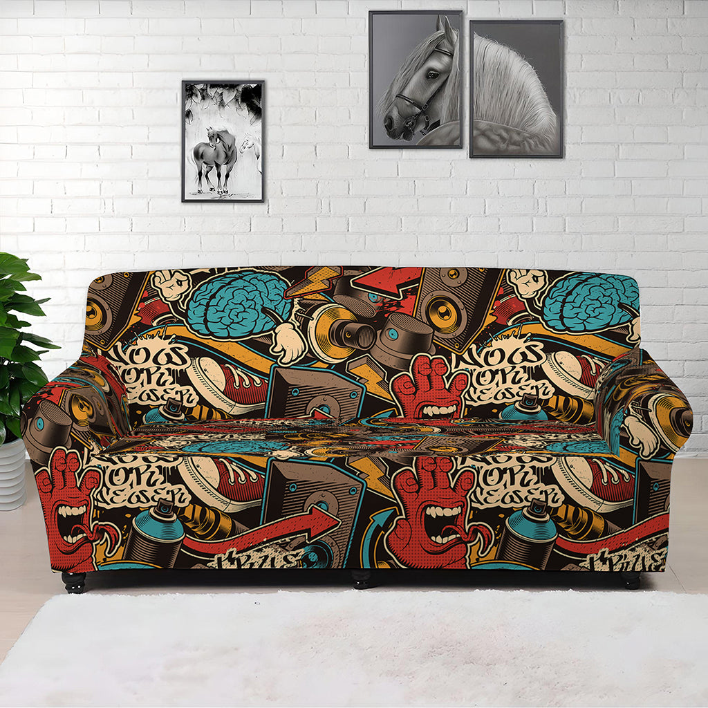 Retro Graffiti Pattern Print Sofa Cover
