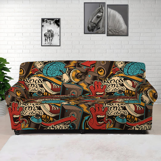 Retro Graffiti Pattern Print Sofa Cover
