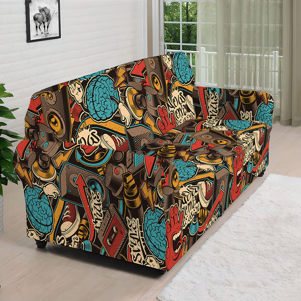 Retro Graffiti Pattern Print Sofa Cover