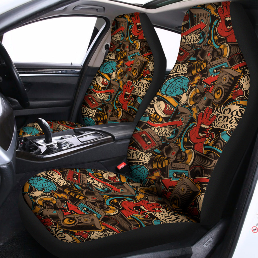Retro Graffiti Pattern Print Universal Fit Car Seat Covers