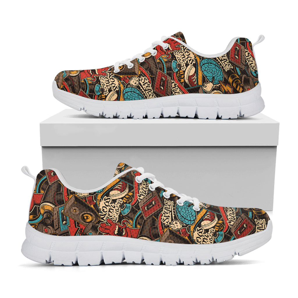 Retro Graffiti Pattern Print White Sneakers