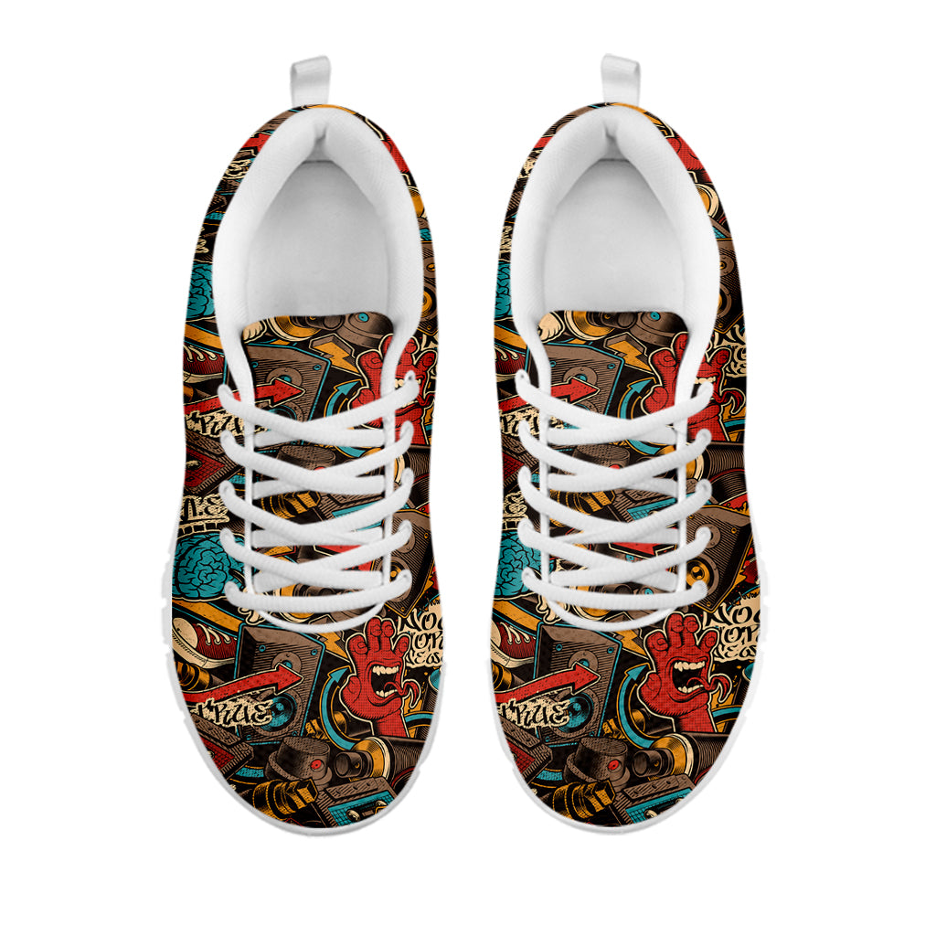 Retro Graffiti Pattern Print White Sneakers