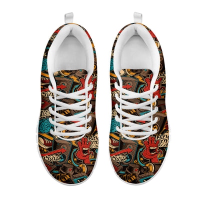 Retro Graffiti Pattern Print White Sneakers
