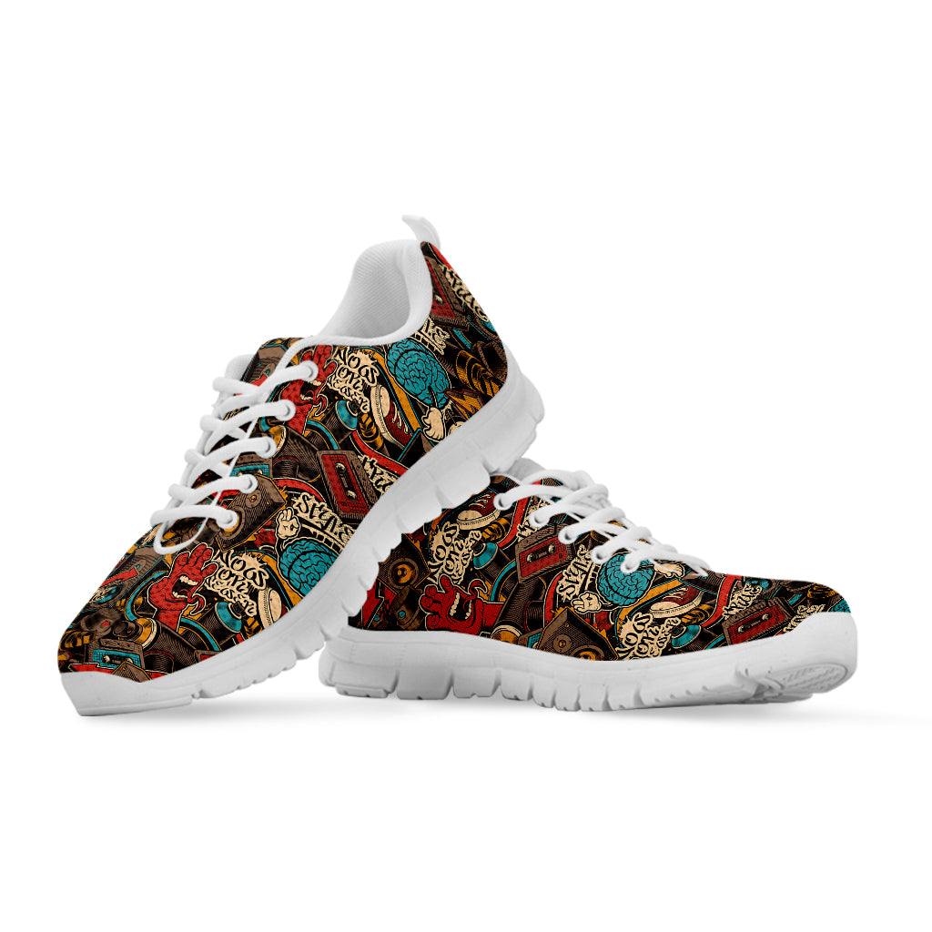 Retro Graffiti Pattern Print White Sneakers