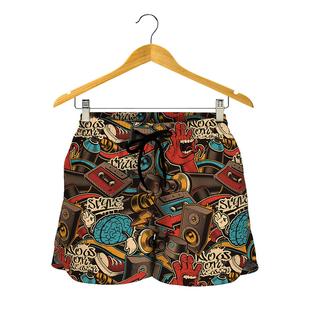 Retro Graffiti Pattern Print Women's Shorts