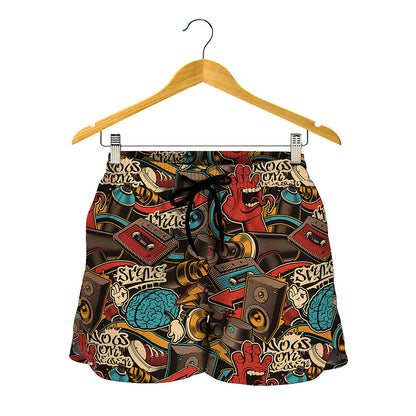 Retro Graffiti Pattern Print Women's Shorts