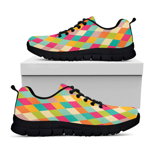 Retro Harlequin Pattern Print Black Sneakers