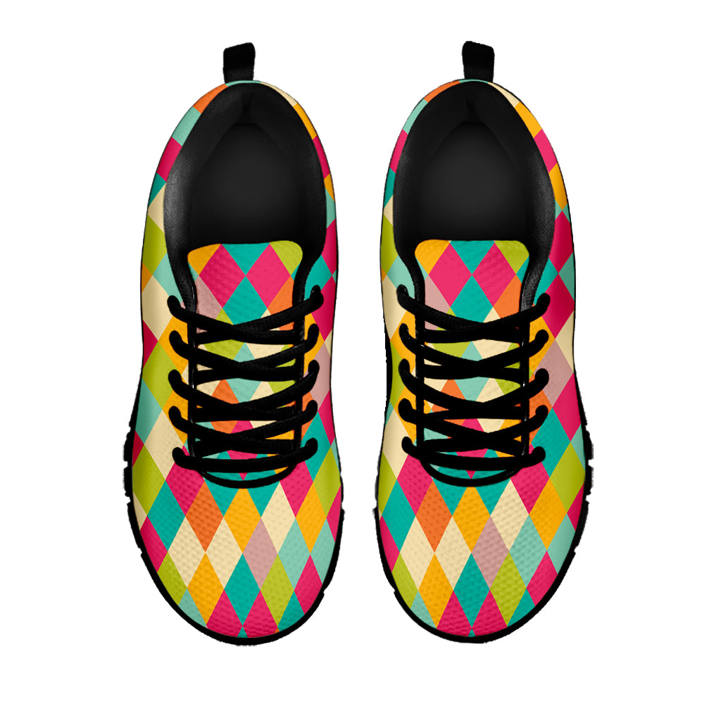 Retro Harlequin Pattern Print Black Sneakers
