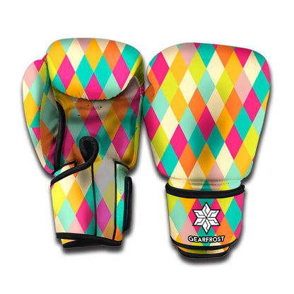 Retro Harlequin Pattern Print Boxing Gloves
