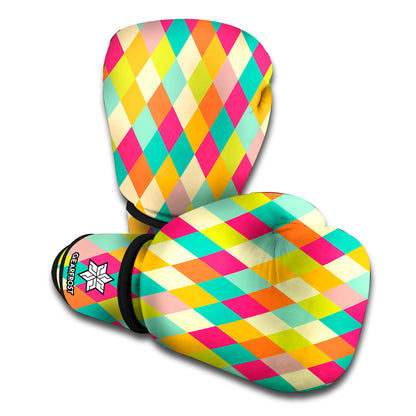 Retro Harlequin Pattern Print Boxing Gloves