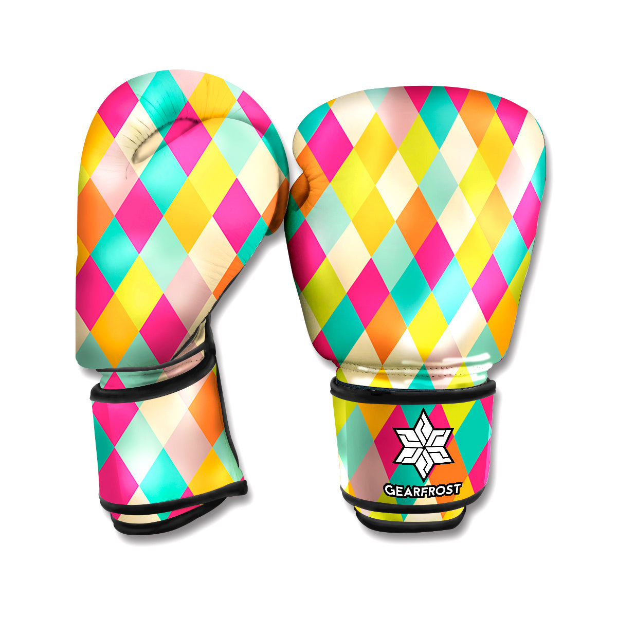 Retro Harlequin Pattern Print Boxing Gloves