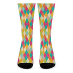 Retro Harlequin Pattern Print Crew Socks