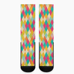Retro Harlequin Pattern Print Crew Socks