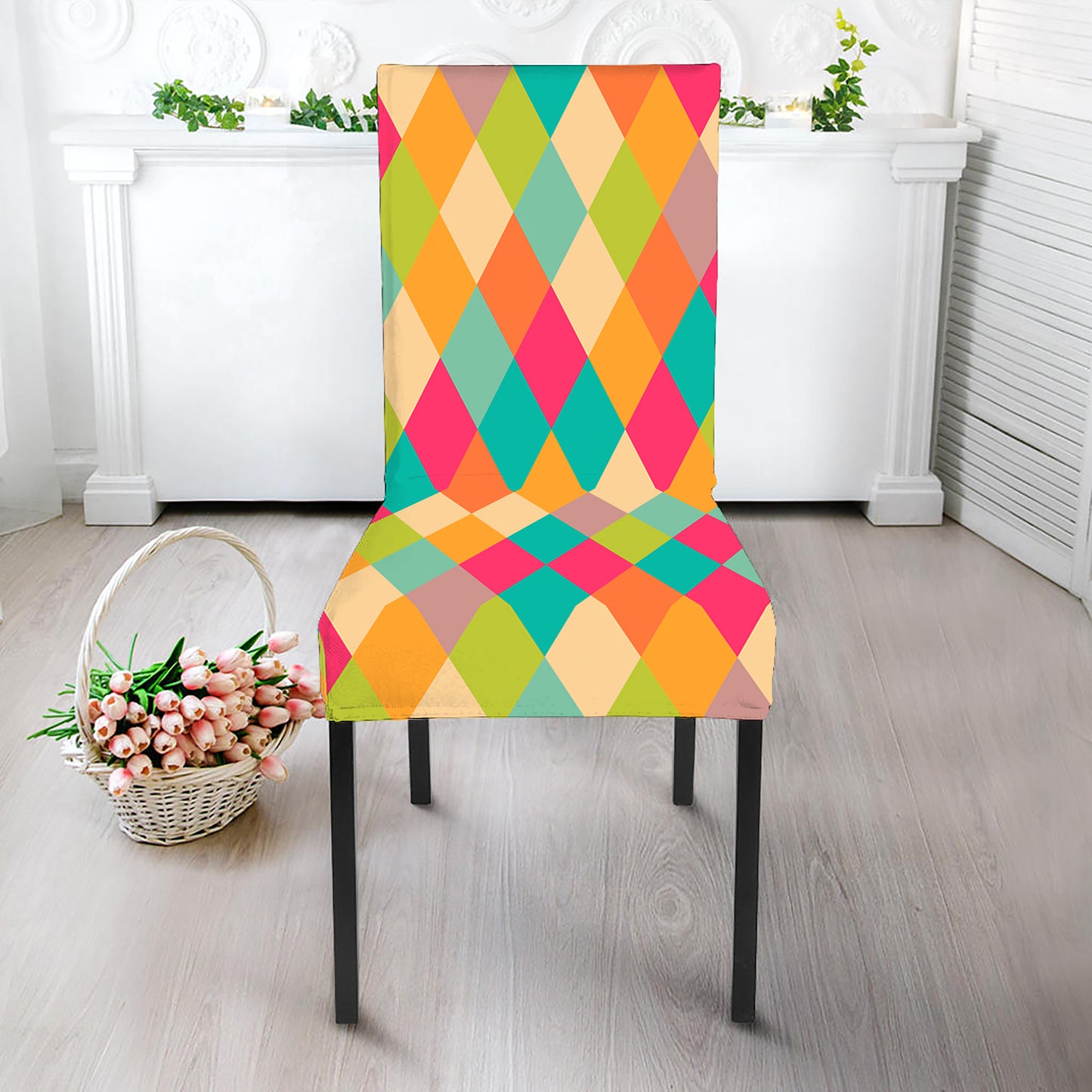 Retro Harlequin Pattern Print Dining Chair Slipcover