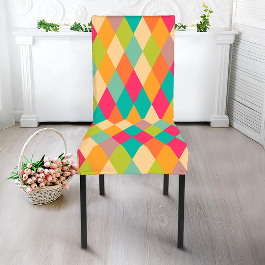 Retro Harlequin Pattern Print Dining Chair Slipcover