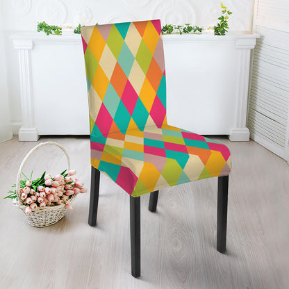 Retro Harlequin Pattern Print Dining Chair Slipcover