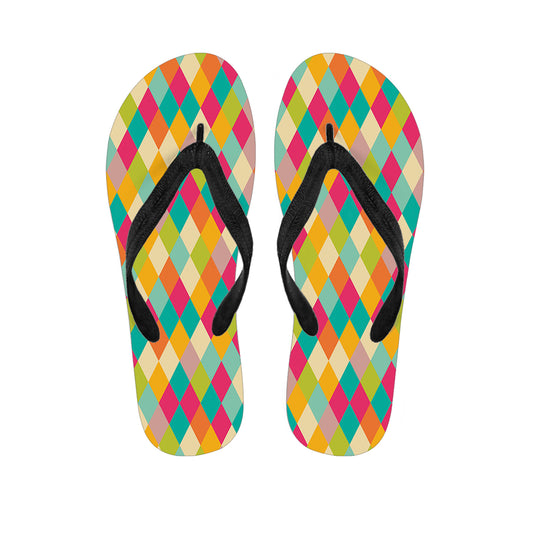 Retro Harlequin Pattern Print Flip Flops