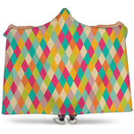 Retro Harlequin Pattern Print Hooded Blanket