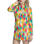 Retro Harlequin Pattern Print Hoodie Dress