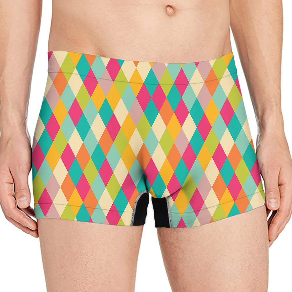 Retro Harlequin Pattern Print Men's Boxer Briefs