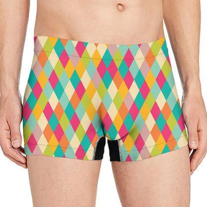 Retro Harlequin Pattern Print Men's Boxer Briefs