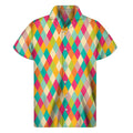 Retro Harlequin Pattern Print Men's Short Sleeve Shirt