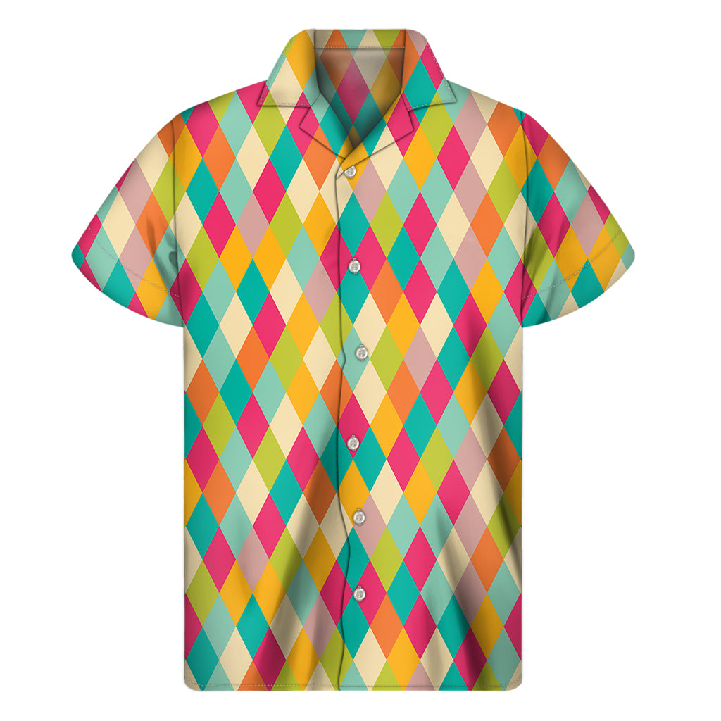 Retro Harlequin Pattern Print Men's Short Sleeve Shirt