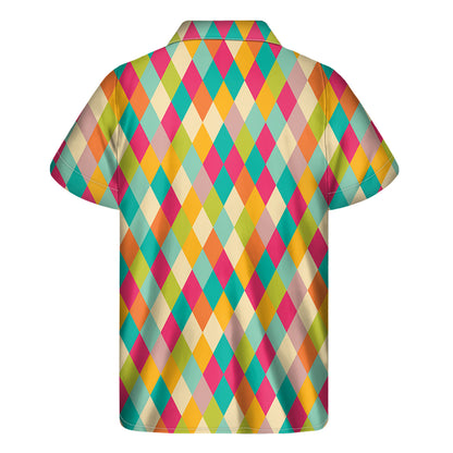 Retro Harlequin Pattern Print Men's Short Sleeve Shirt