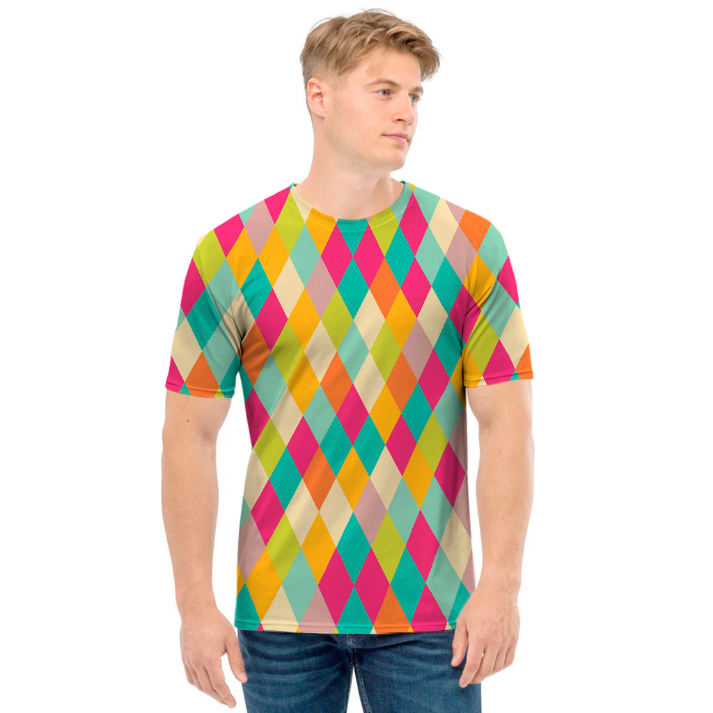 Retro Harlequin Pattern Print Men's T-Shirt