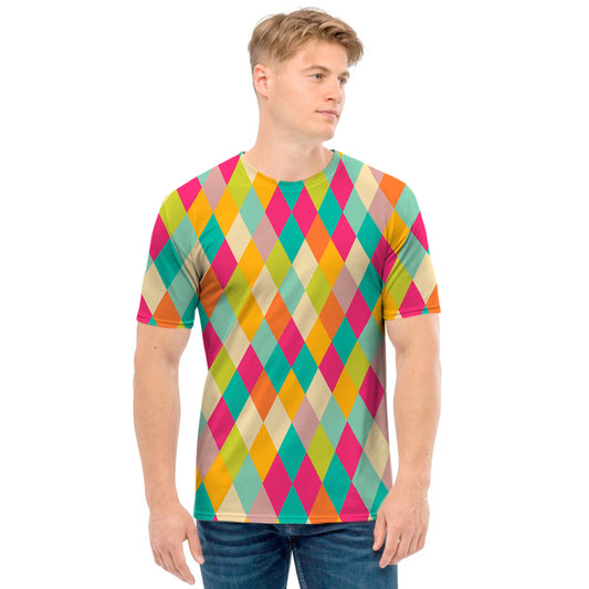 Retro Harlequin Pattern Print Men's T-Shirt