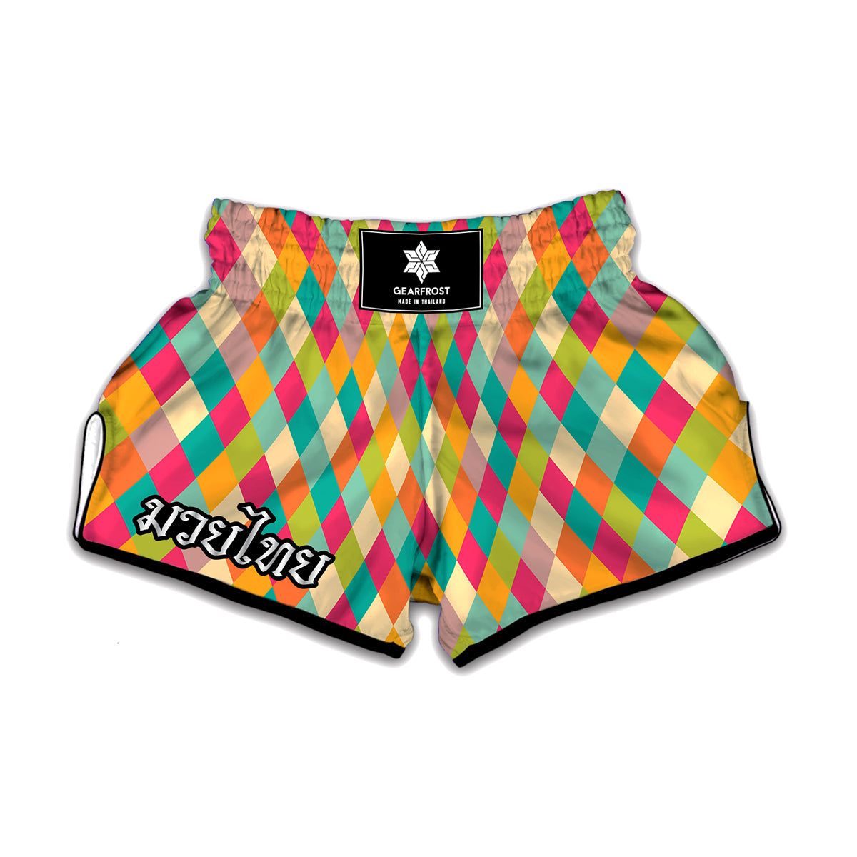 Retro Harlequin Pattern Print Muay Thai Boxing Shorts