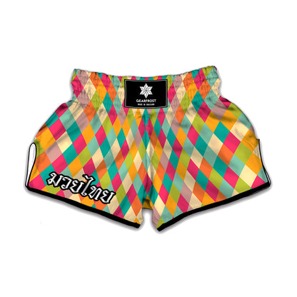 Retro Harlequin Pattern Print Muay Thai Boxing Shorts