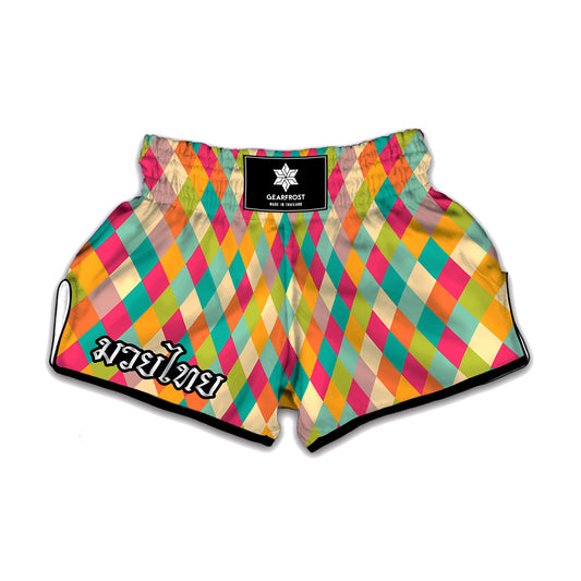 Retro Harlequin Pattern Print Muay Thai Boxing Shorts