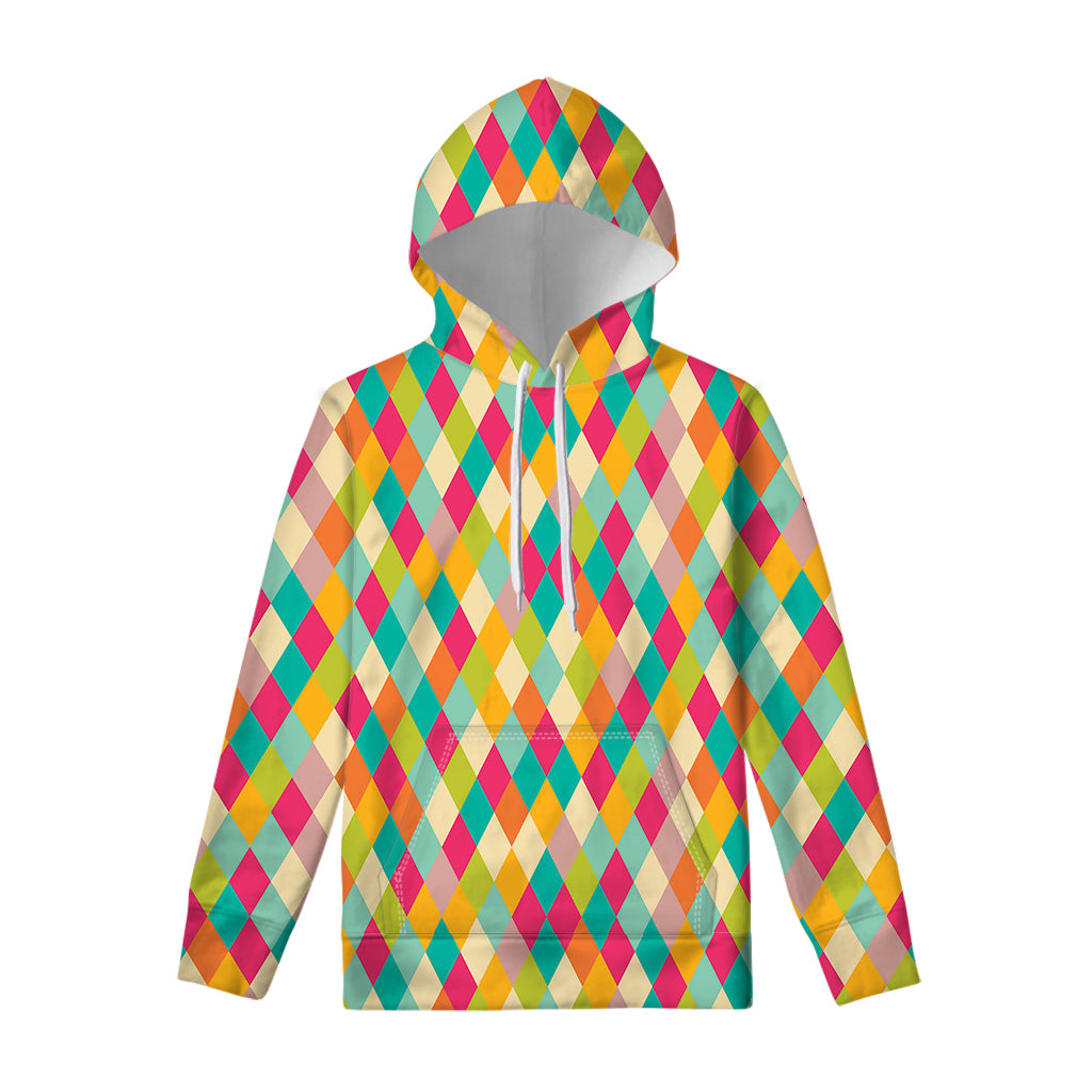 Retro Harlequin Pattern Print Pullover Hoodie