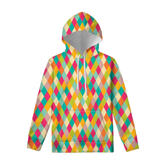 Retro Harlequin Pattern Print Pullover Hoodie