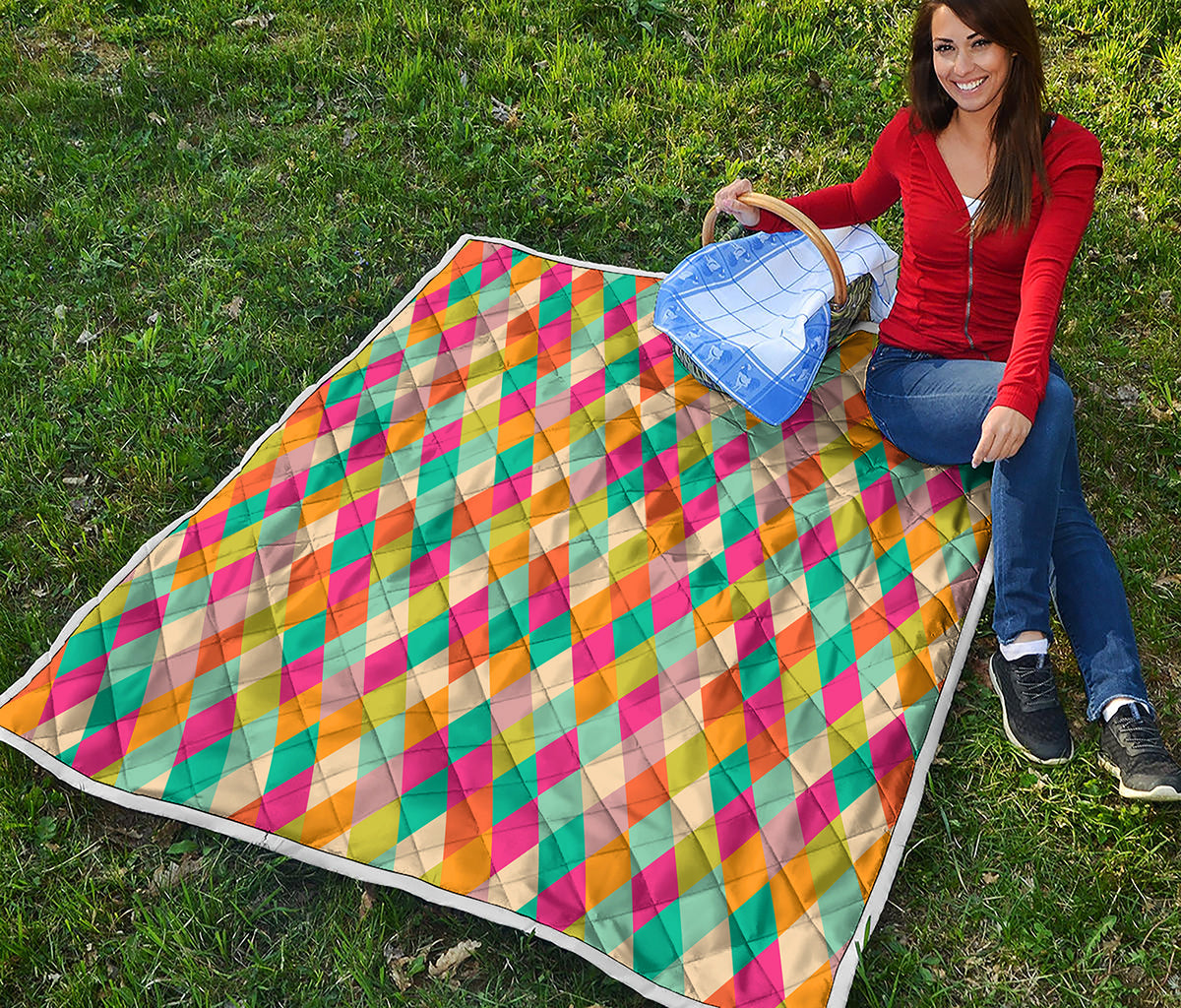 Retro Harlequin Pattern Print Quilt