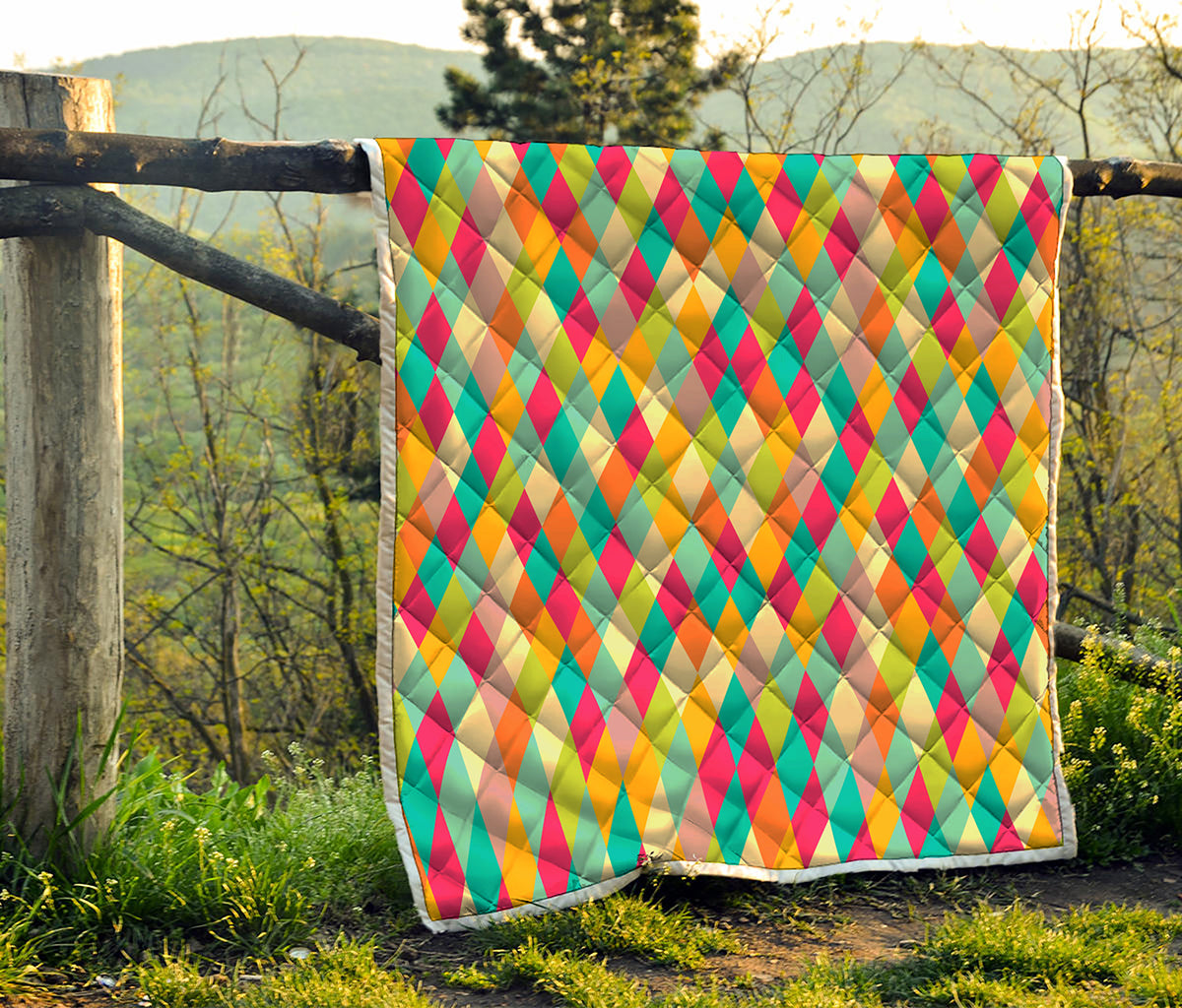 Retro Harlequin Pattern Print Quilt