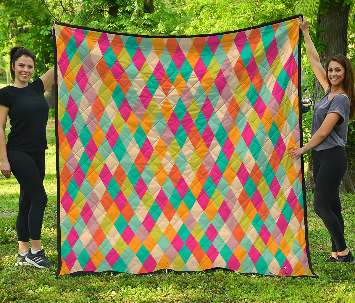 Retro Harlequin Pattern Print Quilt