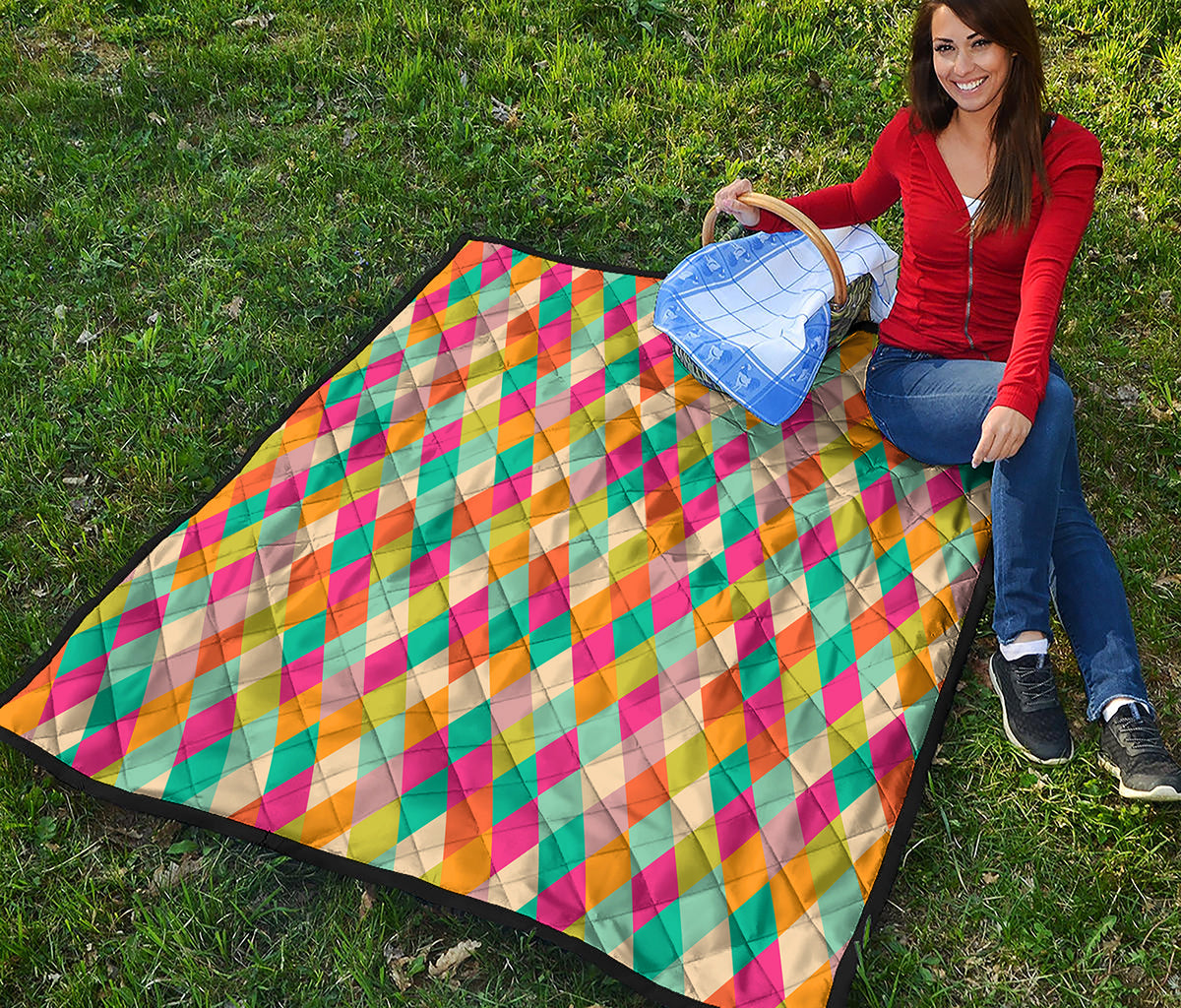 Retro Harlequin Pattern Print Quilt
