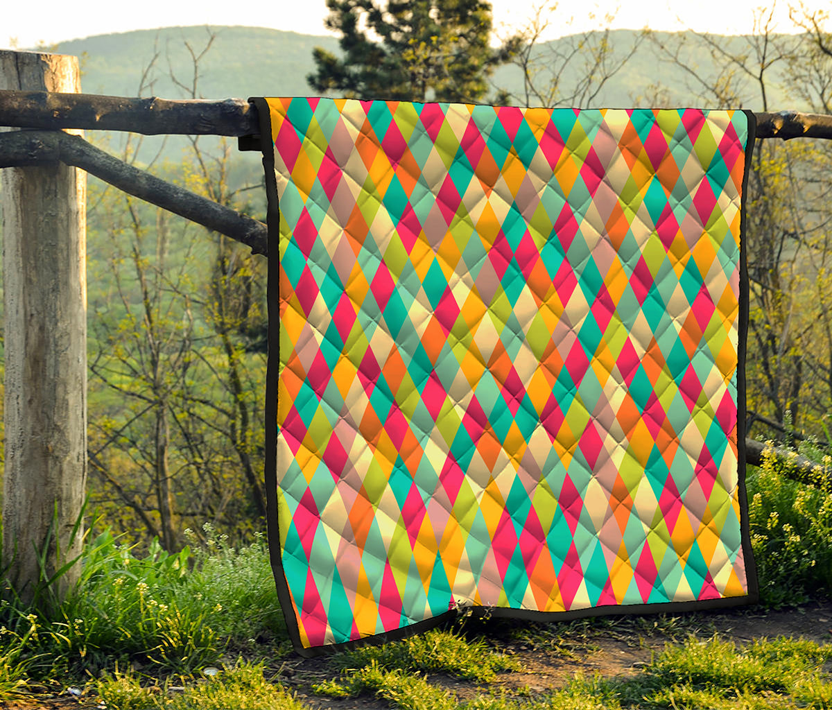 Retro Harlequin Pattern Print Quilt