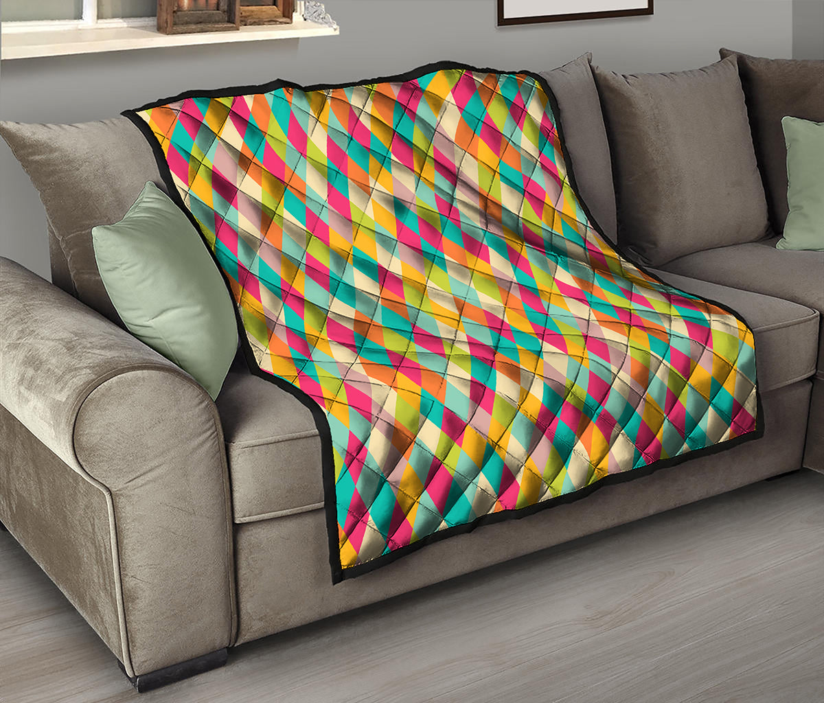 Retro Harlequin Pattern Print Quilt