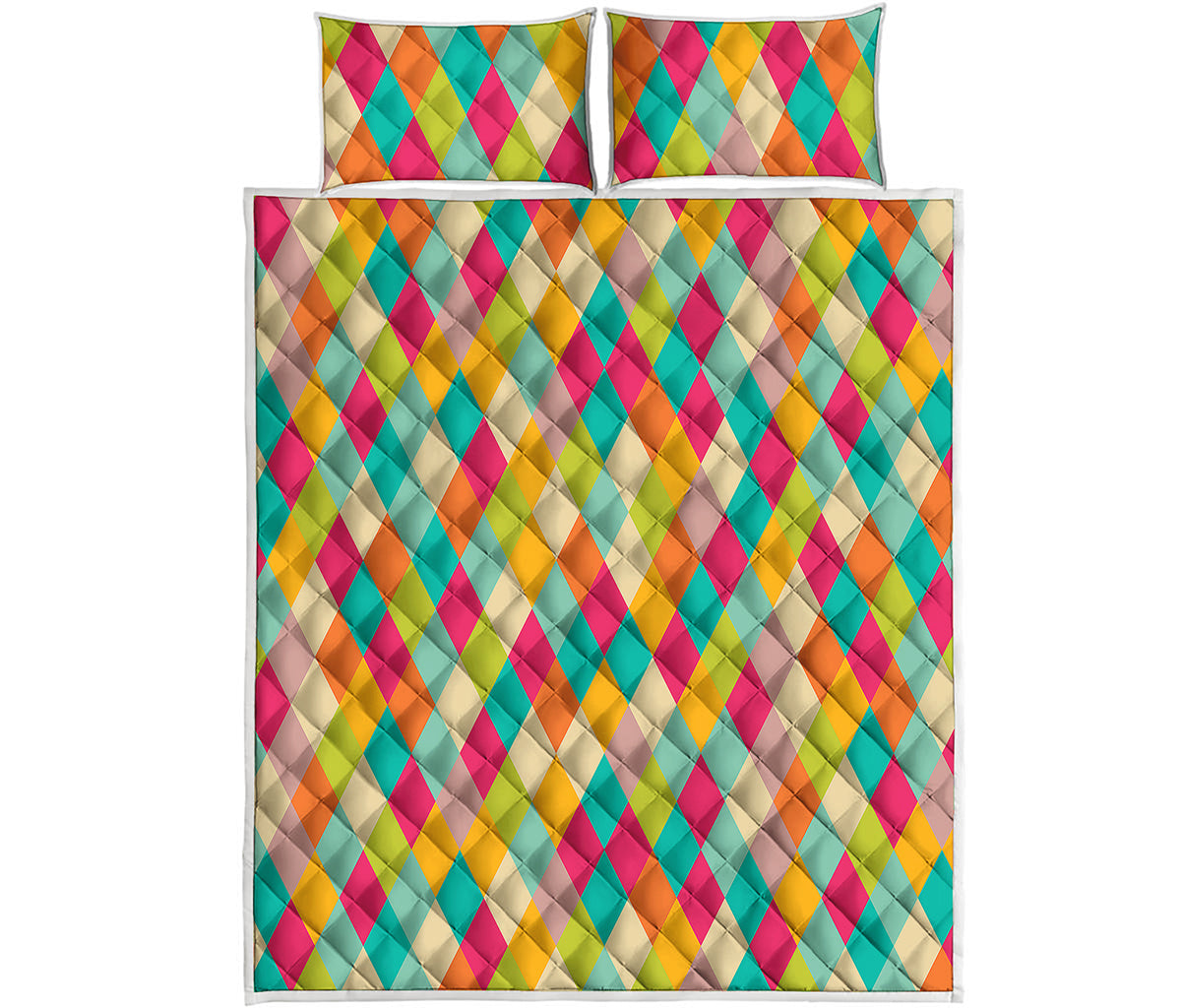 Retro Harlequin Pattern Print Quilt Bed Set