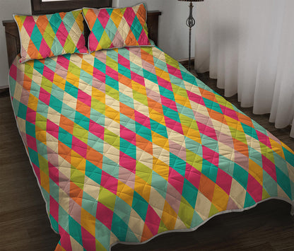 Retro Harlequin Pattern Print Quilt Bed Set